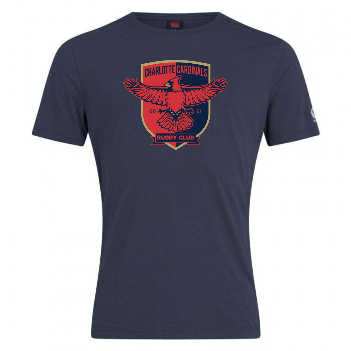 Comfortable navy blue t-shirt with the Charlotte Cardinals Rugby Club Plain Tee logo featuring a spread-winged eagle and the years 2020-2021 by WRS Canterbury.