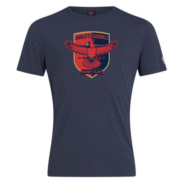 Comfortable navy blue t-shirt with the Charlotte Cardinals Rugby Club Plain Tee logo featuring a spread-winged eagle and the years 2020-2021 by WRS Canterbury.