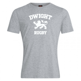 Grey t-shirt made from a premium cotton blend featuring "Dwight Rugby" and a lion graphic printed in white on the front, Dwight Rugby White Logo Club Plain Tee by Canterbury, WRS Canterbury.