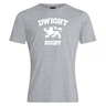 Grey t-shirt made from a premium cotton blend featuring "Dwight Rugby" and a lion graphic printed in white on the front, Dwight Rugby White Logo Club Plain Tee by Canterbury, WRS Canterbury.