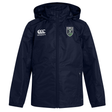 Navy blue waterproof jacket with a hood, featuring the Seattle Rugby Club logo on the right chest and a shield emblem on the left, crafted with VapoShield water-resistant technology by EMB Canterbury.