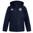 Navy blue Noble Street College Prep Club Vaposhield Full Zip rain jacket with a hood, featuring a logo on the right chest and a team emblem on the left by EMB Canterbury.