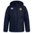Navy blue Cincinnati Classical Academy Club Vaposhield Stadium Jacket by EMB Canterbury with hood, featuring the EMB Canterbury logo on the right chest and a red and gold emblem on the left.