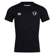 Black DePaul University Club Dry Tee by EMB Canterbury with logo on right chest and a heart-shaped emblem on left chest, featuring breathable Vapodri technology.