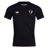 Black DePaul University Club Dry Tee by EMB Canterbury with logo on right chest and a heart-shaped emblem on left chest, featuring breathable Vapodri technology.