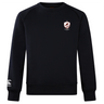 The West Potomac RFC Club Crew Sweatshirt by WRS Canterbury is an ultra-soft black sweatshirt with a small crest on the left chest and a white Canterbury logo on the right sleeve, ideal for everyday comfort.
