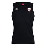 The West Potomac RFC Club Dry Singlet by EMB Canterbury is a black singlet with the Canterbury logo on the right chest and the West Potomac RFC badge on the left, featuring Vapodri Technology for optimal comfort during training.