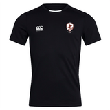 The West Potomac RFC Club Dry Tee by EMB Canterbury is a breathable black workout jersey with a right chest Canterbury logo and maroon/white club crest, designed for ultimate comfort.