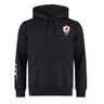 The West Potomac RFC Club Hoodie by WRS Canterbury is a black custom rugby hoodie with a small white and red crest on the left chest and a bold white graphic on the right sleeve.