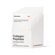 A white box labeled "Momentous Collagen Peptides 10-Travel Packs" contains individual travel packs. The packaging highlights joint and bone benefits, featuring the Momentous brand name and website information.
