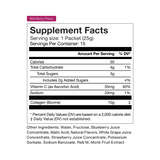 Supplement Facts label for Momentous Collagen Shot 15-Packs wild berry flavor by Momentous, featuring hydrolyzed bovine collagen peptides with nutrition details, ingredients list, and serving info per packet to support joint health.