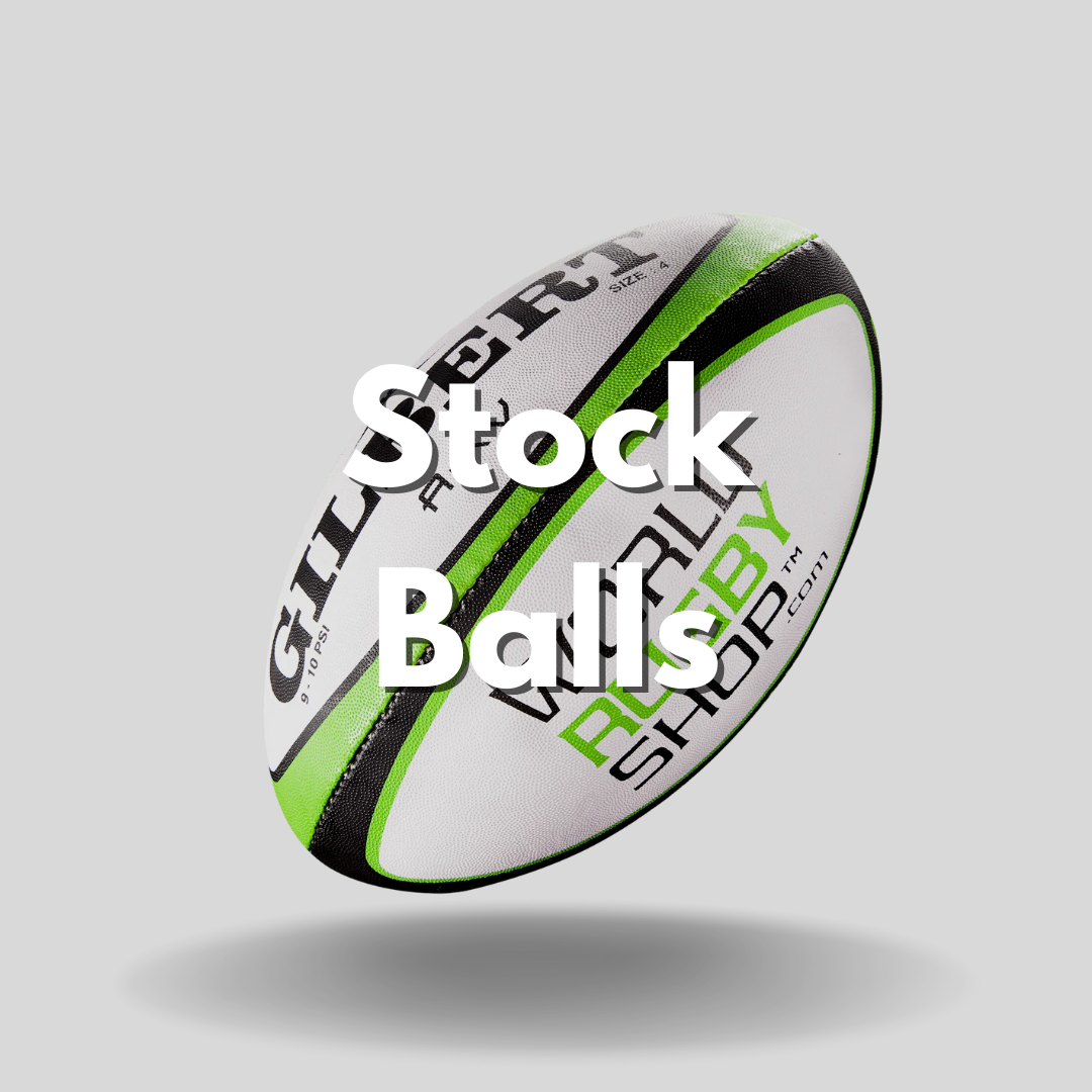 Floating Rugby ball with Stock Balls text layed over top