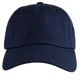 The S&S Activewear Adult Low-Profile Cotton Twill Dad Cap in navy, featuring a curved brim, is shown from the front against a white background.