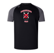 The Denver Highlanders RFC Elite Training Tee by WRS Canterbury is a black and gray shirt featuring the "Denver Highlanders Rugby" logo on the chest, crafted with Vapodri fabrics for optimal performance.