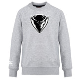 The DePaul University Club Crew Sweatshirt by WRS Canterbury features a stylized bull's head logo on the front and is complemented by an embroidered CCC logo on the left sleeve.