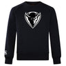 The DePaul University Club Crew Sweatshirt by WRS Canterbury is an ultra-soft black sweatshirt featuring a stylized white bull head logo on the front and an embroidered CCC logo on the left sleeve.