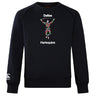 The Dallas Harlequins Club Crew Sweatshirt by Canterbury from WRS Canterbury is black, featuring a multicolored harlequin figure with "Dallas" above, "Harlequins" below, and an embroidered CCC logo on the sleeve.