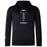 The Dallas Harlequins Club Lightweight Hoodie by Canterbury features a colorful harlequin figure between "Dallas" and "Harlequins," a kangaroo pocket, lightweight polyester hood, and WRS Canterbury branding.