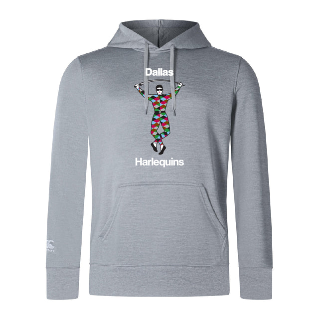The Dallas Harlequins Club Lightweight Hoodie by WRS Canterbury features a Harlequin graphic with "Dallas" above and "Harlequins" below, plus a handy kangaroo pocket.
