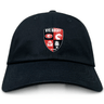 The Rye High School Rugby Adult Low-Profile Cotton Twill Dad Cap by EMB S&S Activewear features an embroidered multi-colored "Rye Rugby" crest with a dragon, lion, rugby post, and "Est 2014" on the front.