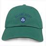 The Ireland Rugby 1875 Navy Logo Dad Cap by EMB S&S Activewear features "Ireland Rugby EST. 1875" and a blue shield with three shamrocks—an ideal accessory for any rugby fan.