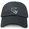 The EMB S&S Activewear Chicago Valkyries Adult Low-Profile Cotton Twill Dad Cap is black with embroidered team branding: a winged logo, green and black circular emblem, and "Chicago" above the design.