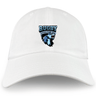 The Scottsdale Rugby Adult Low-Profile Cotton Twill Dad Cap by EMB S&S Activewear features embroidered team branding with a wolf head logo and "Rugby Established 1964" on the front.