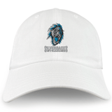 The EMB S&S Activewear Syracuse Silverbacks Adult Low-Profile Cotton Twill Dad Cap features an embroidered roaring gorilla head above “Silverbacks Syracuse” in gray text on white cotton twill.