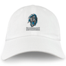 The EMB S&S Activewear Syracuse Silverbacks Adult Low-Profile Cotton Twill Dad Cap features an embroidered roaring gorilla head above “Silverbacks Syracuse” in gray text on white cotton twill.