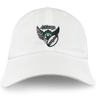 The EMB S&S Activewear Chicago Valkyries Adult Low-Profile Cotton Twill Dad Cap features embroidered team branding with "Chicago," stylized wings, a football, and "Winners" on white cotton twill.