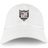 The Troy University Rugby Adult Low-Profile Cotton Twill Dad Cap by EMB S&S Activewear features team embroidery with a black and white striped crest, various symbols, and vertical text on the front.