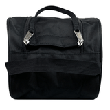 The Gallagher Chiefs Super Rugby Boot Bag by DryWorld is a black, cylindrical bag with a handle on top and a zipper closure, perfect for doubling as a compact toiletry bag.