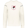 The WRS Augusta England Heritage Prep Vintage Shield Hoodie is a white top with a shield badge featuring a red rose and "1871" on the chest, celebrating classic collegiate style.