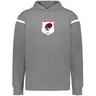 The WRS Augusta England Heritage Prep Vintage Shield Hoodie features a gray design with white stripes, a red rose emblem, and "1871"—a classic homage to England heritage style.