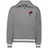 The EMB Augusta Women's Vintage England Heritage Prep Pullover is a grey quarter-zip sweater with white cuff and hem stripes, plus a red rose and "1871" on the left chest.