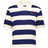 The EMB Augusta Women's Vintage England Prep Street Rugby Crop blends preppy street style with classic flair, highlighted by wide navy and white stripes, a crisp collar, and a small red rose emblem on the left chest.