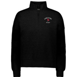 The EMB Augusta Women's Nations of Rugby England Jackson Way Pullover is a black quarter-zip featuring "ENGLAND RUGBY" and a red rose logo on the left chest, perfect for fans wanting sporty style and comfort.