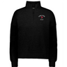 The EMB Augusta Women's Nations of Rugby England Jackson Way Pullover is a black quarter-zip featuring "ENGLAND RUGBY" and a red rose logo on the left chest, perfect for fans wanting sporty style and comfort.