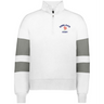 The EMB Augusta Women's Nations of Rugby England Jackson Way Pullover features grey-striped sleeves and an "England Rugby" rose logo—perfect for sporty style.