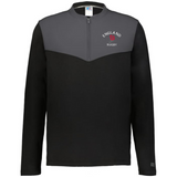 The EMB Augusta Nations of Rugby England Sideline Grid 1/4 Zip Pullover features a black and gray fleece design, "England Rugby" text, and a red rose logo—ideal for any rugby supporter.