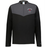 The EMB Augusta Nations of Rugby England Sideline Grid 1/4 Zip Pullover features a black and gray fleece design, "England Rugby" text, and a red rose logo—ideal for any rugby supporter.