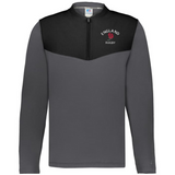 Show your pride with the EMB Augusta Nations of Rugby England Sideline Grid 1/4 Zip Pullover—gray and black, featuring "England Rugby" and a red rose logo on the chest. A must-have for any rugby supporter's collection.