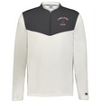 The EMB Augusta Nations of Rugby England Sideline Grid 1/4 Zip Pullover features a dark gray upper, light gray lower body and sleeves, and an "England Rugby" red rose logo—ideal for any rugby supporter’s collection.