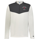 The EMB Augusta Nations of Rugby England Sideline Grid 1/4 Zip Pullover features a dark gray upper, light gray lower body and sleeves, and an "England Rugby" red rose logo—ideal for any rugby supporter’s collection.