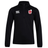 The England Club Shield 1/4 Zip Training Top by EMB Canterbury features a CCC logo on the left and a red/white cross emblem on the right. It's a stylish rugby pullover, ideal for training or casual wear.