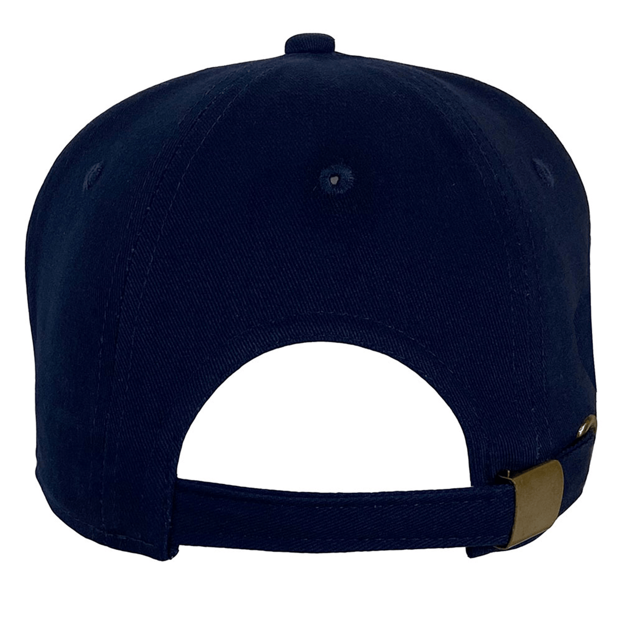 The Ellis Rugby England Rugby 1991 Six Nations cap, in navy blue, crafted from organic cotton, features a back view with an adjustable strap and brass buckle.