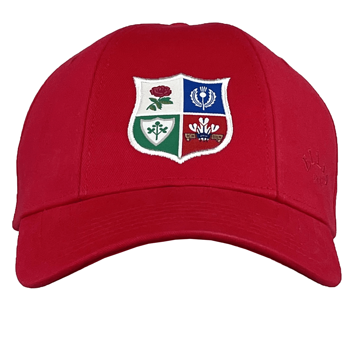 The Ellis Rugby British Rugby 1971 Lions Tour Cap nods to the iconic tour with a four-part shield emblem featuring a rose, thistle, clover, and dragon. Its slightly curved brim enhances its classic Ellis Rugby style.