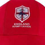 The Ellis Rugby England 1995 Rugby League Cap, by Ellis Rugby, features the England Rugby League logo with a shield, red cross, and blue lion. Below it reads "ENGLAND RUGBY LEAGUE," commemorating the 1995 Rugby League World Cup.