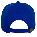 The Ellis Rugby Italy Rugby 1988 Cap, in blue, is crafted from organic cotton and features a back view with an adjustable strap and metal buckle.