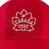 Ellis Rugby Canada Rugby 1932 Cap: Red cap featuring a white embroidered maple leaf with "CANADA 1932" stitched in the center, echoing the iconic 1932 style and Canadian rugby spirit.